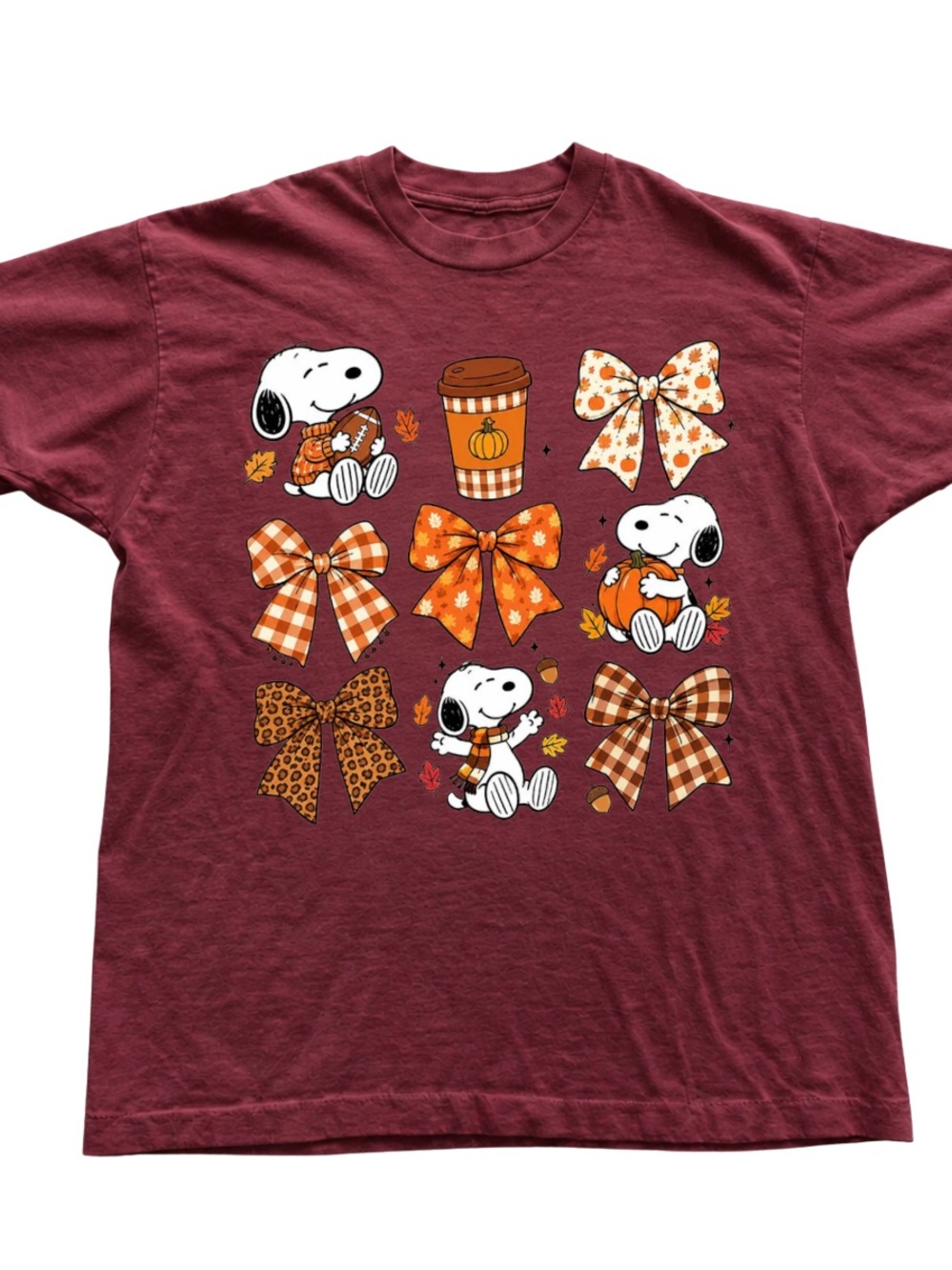 Antique Cherryred Fall Graphic Tee with Autumn Bow Motifs